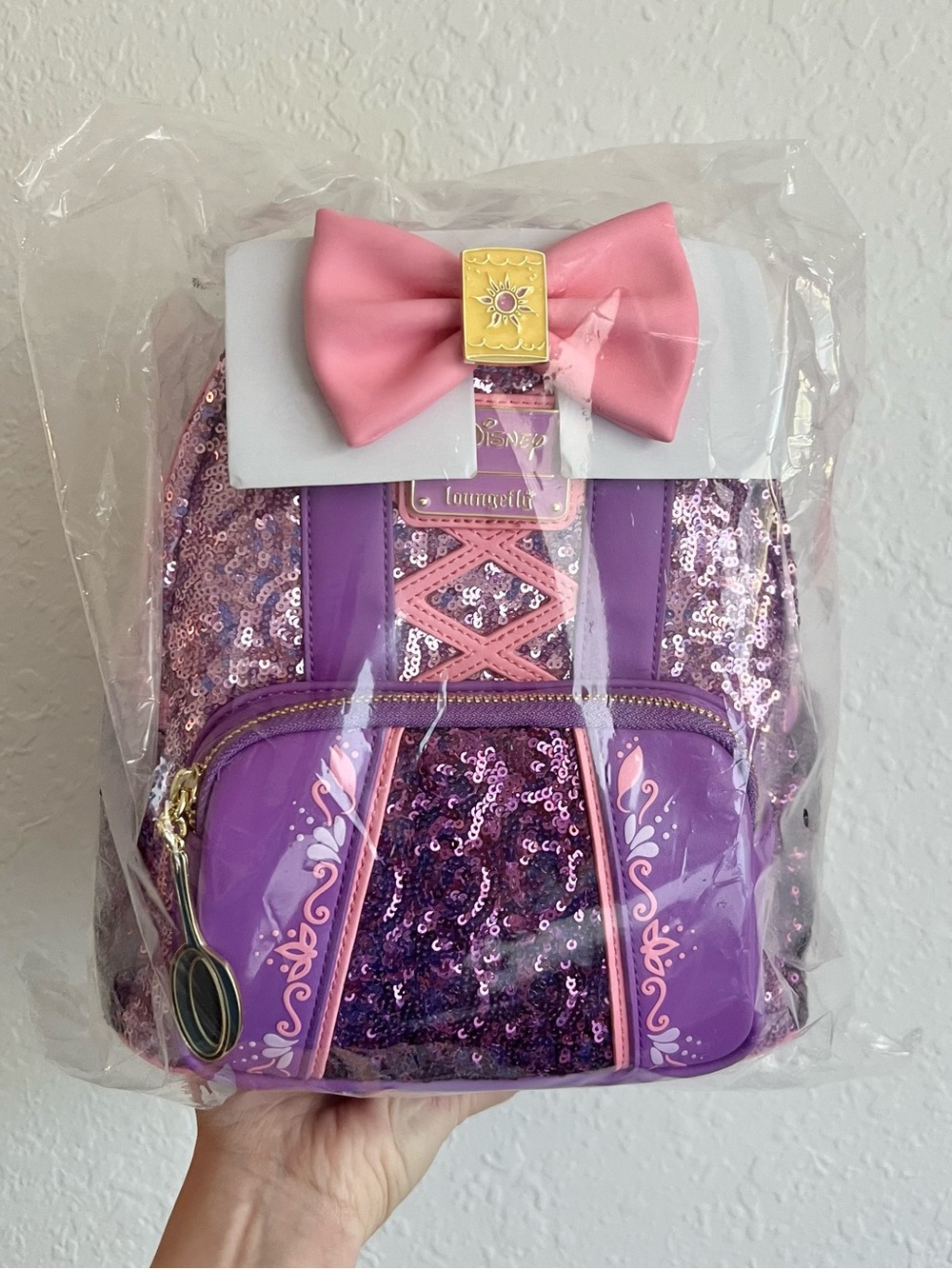 NWT RARE Loungefly Disney Tangled Rapunzel Purple Sequin Mini Backpack